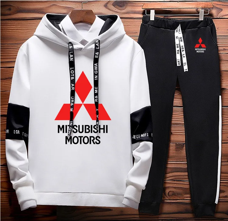 

Hoodies Men Mitsubishi Car Logo Printed unisex Sweatshirt Fashion Men Hoodie+Pants 2Pcs Sporting suit Fleece Warm Thick sportwer