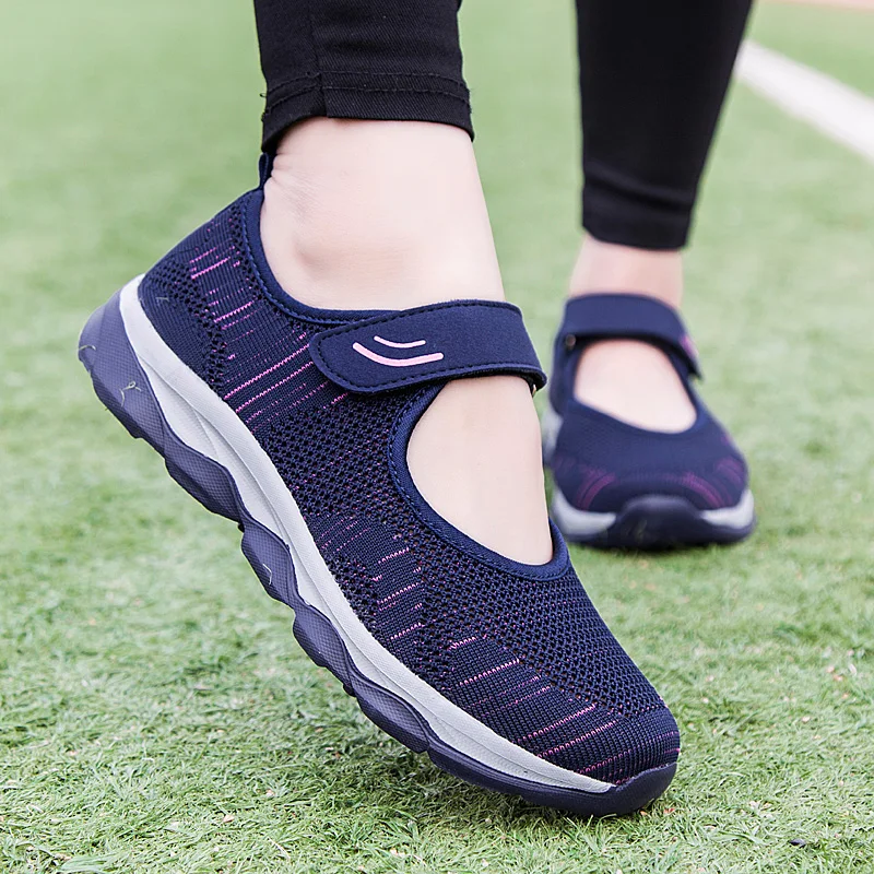 Zapatos de plataforma plana con Velcro para mujer, zapatillas informales de malla transpirable, zapatos náuticos señora, moda de verano