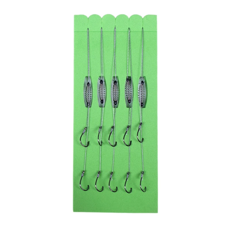 5 Pcs/Set Double Hook Fishing Line Barbed Carp Hooks Bait Feeder Spring