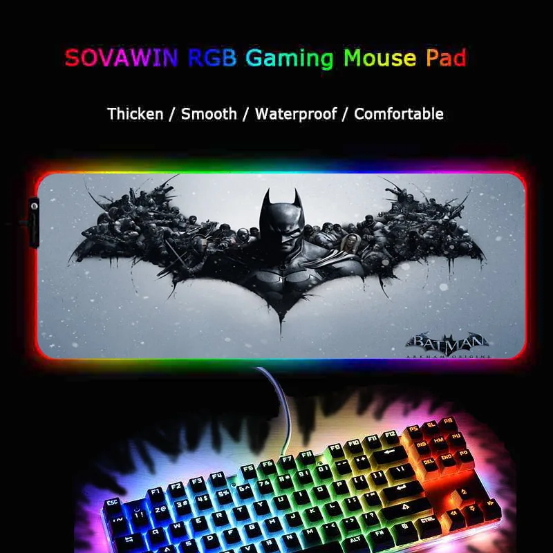 XGZ игровой RGB коврик для мыши с логотипом Бэтмена, большой игровой коврик для мыши в стиле аниме, большой коврик для мыши для геймера, компьютерный коврик для мыши, светодиодная подсветка клавиатуры, Настольный коврик
