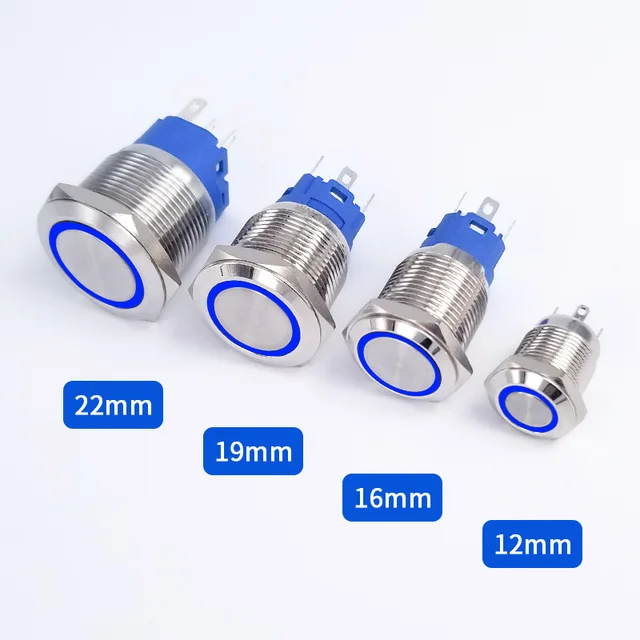 12/16/19/22mm Metal Push Button Switch Momentary Latching Fixed Electric On Off Power Start Stop LED Light 3V 6V 12V 24V 220V Blue
