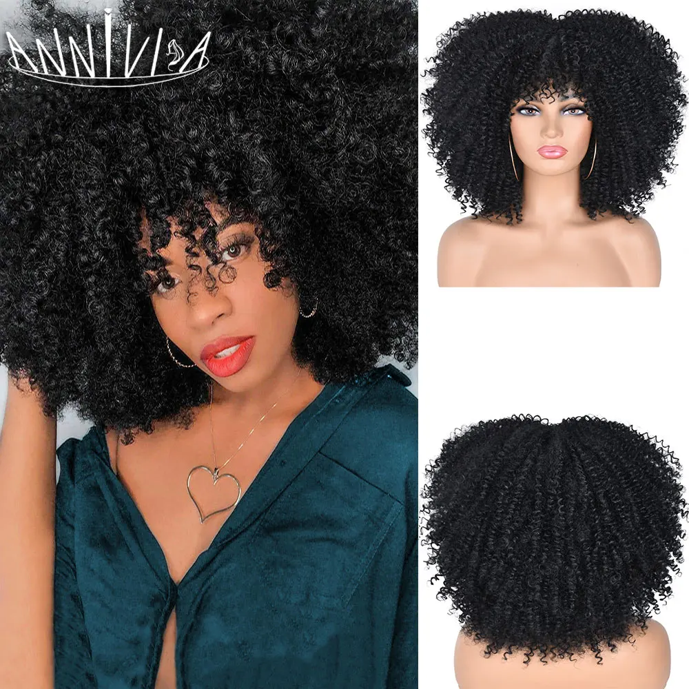 Short Afro Kinky Curly Wigs with Bangs for Black Women Synthetic Ombre Blonde Cosplay Wigs High Temperature Hair synthetic wig