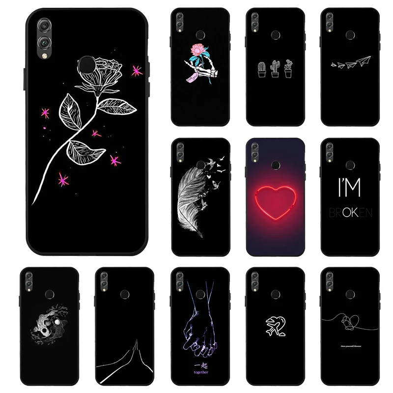 

3D Painted Black Silicon Case For Huawei Honor 8A 8X Max 10 Lite Cases Soft TPU Back Case For Huawei Honor 9 Lite 10i 20i Covers
