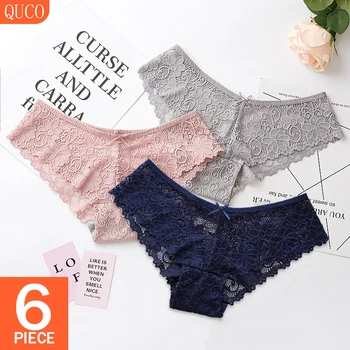 

QUCO Brand 6 Pcs/lot Sexy Lace Lingerie Panties For Woman Underwear Calvin Briefs Female Transparent Tights Big Size Women Panty