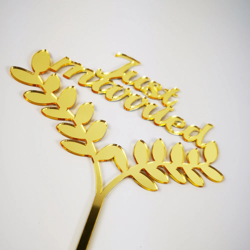 Just Married with Leaves Wedding Cake Topper Romantic Decor, Bride and groom Wedding Party Just Married  Cake Topper Supplies  (3)