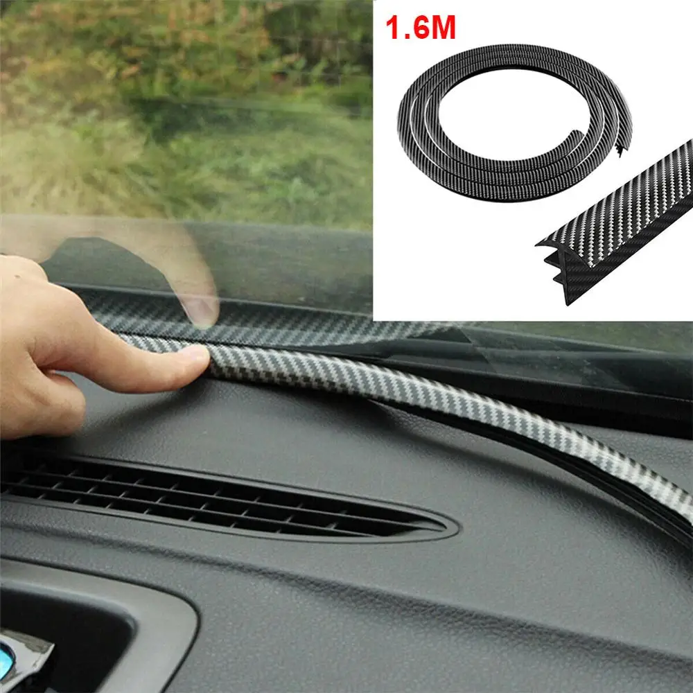 

1.6M Carbon Fiber Car Dashboard Gap Filling Sealing Strip Rubber Auto Seal Protector Sticker Window Edge Rubber Sealing Strip