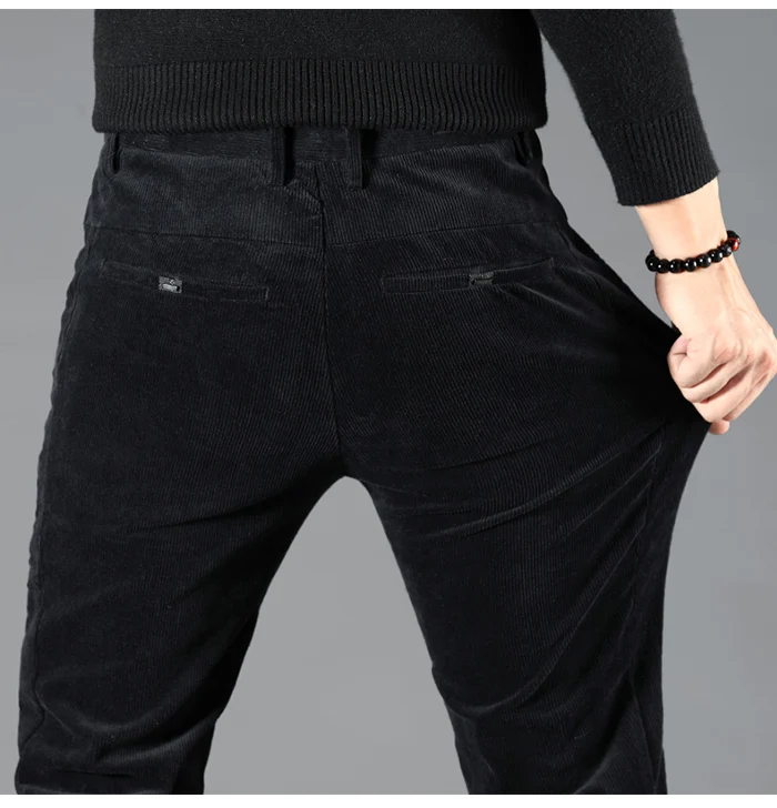 Autumn Winter corduroy trousers men's leisure pants high waist slim straight business casual thick warm corduroy pants male