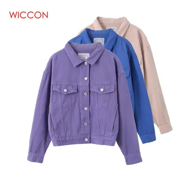 

Women's Denim Jacket 2020 New Style Autumn Fashion Candy Color Single Button Long Sleeve Outwear Jacket Famale Tops Long Sleeve