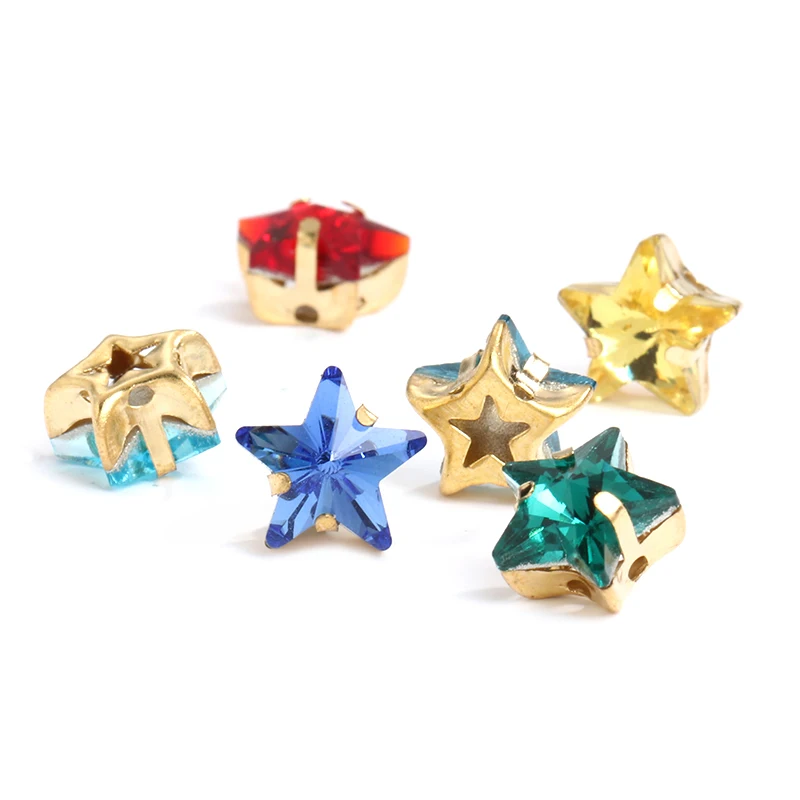 Pipatian Star Crystals Sewing on Rhinestone Beads for Needlework Metal Base Strass Colorful Fabric Decoration Star for Sewing