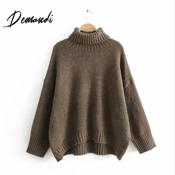 

Demandi women's knitting sweater autumn and winter women's fashion warm fox hair high neck long sleeve knitting women's sweater