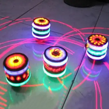 

None Children LED Light-up Music Wood-Like Peg-top Hand Spinner Plastic Flash Gyro Toy Gift for Kids