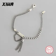 Кубинская цепочка с кисточкой, персонализированные браслеты для женщин, 925 пробы, серебро, асимметричный Европейский бисер, Женский Регулируемый Браслет