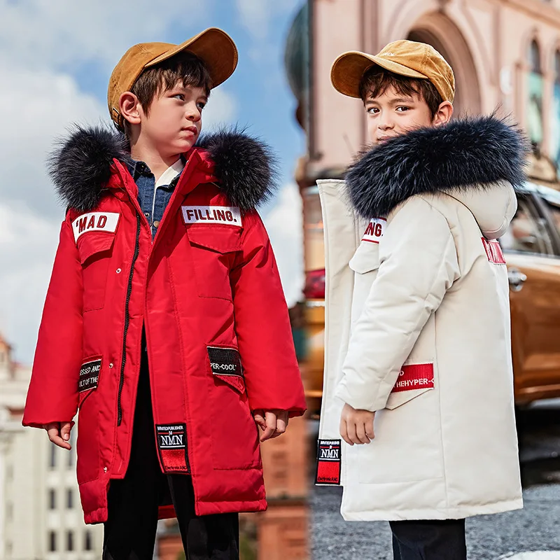 

New Year Costume Winter White Duck Down Jacket Boy Children's Large Fur Collar Coat Big Boy Foreign Winter Clothing