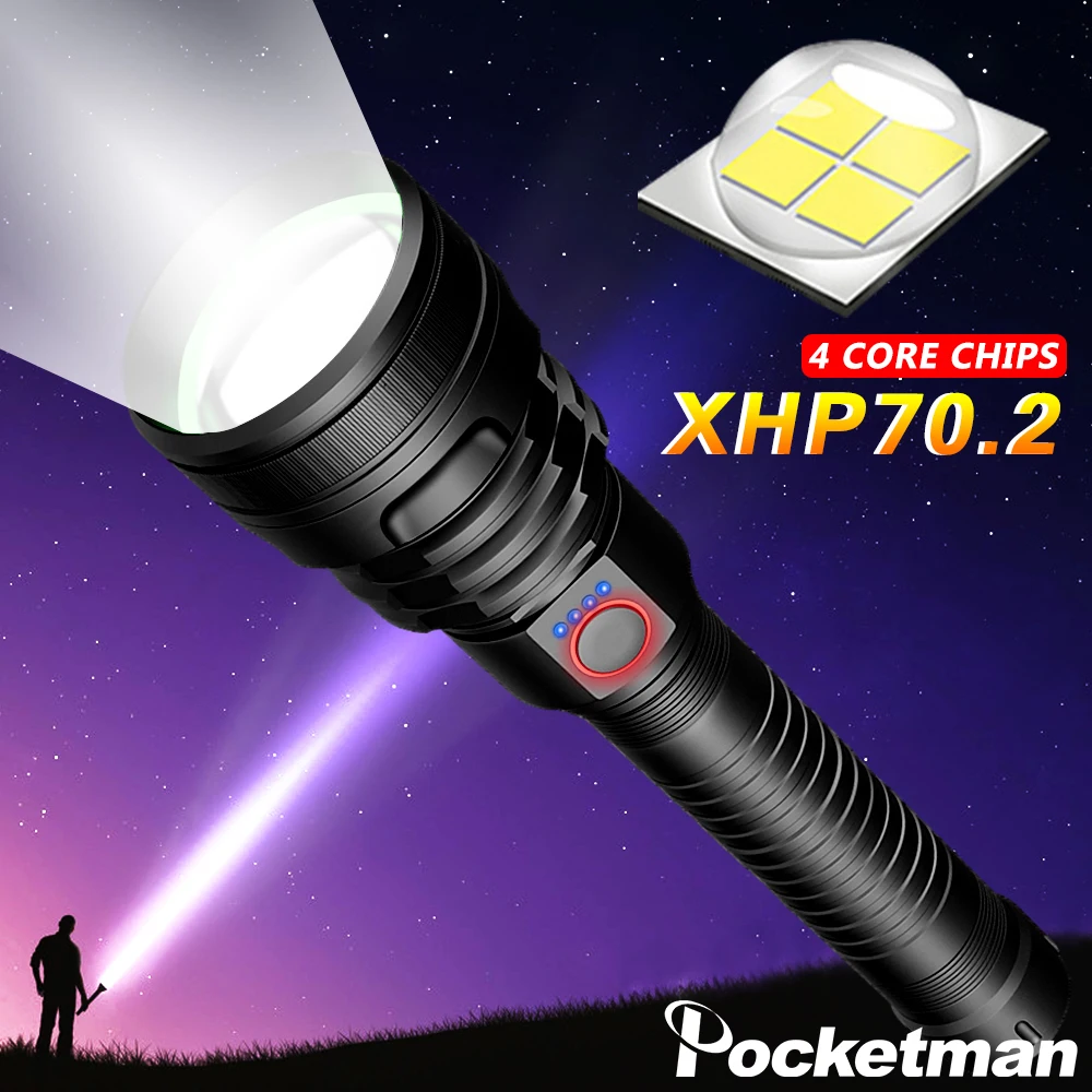 Мощный светодиодный фонарик XHP70.2 Перезаряжаемый USB фонарь XHP50 масштабируемый