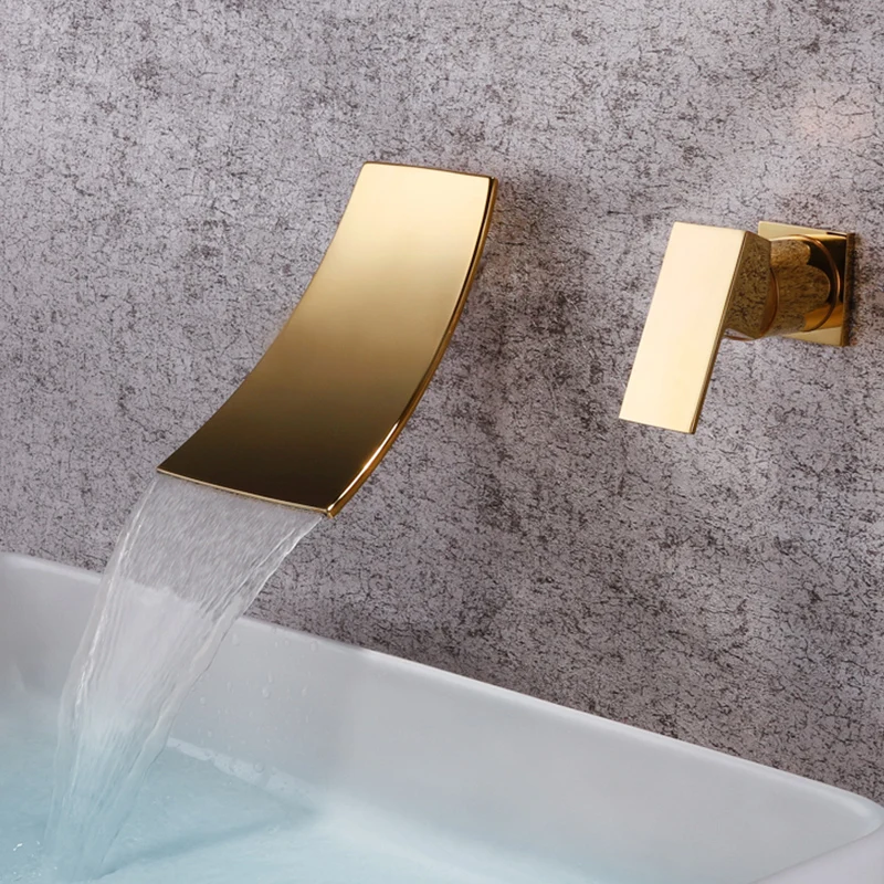 grifo mezclador de baño moderno grifo de lavabo negro/dorado grifo de cascada fría y caliente de una sola manija Grifos de lavabo AFUDER 