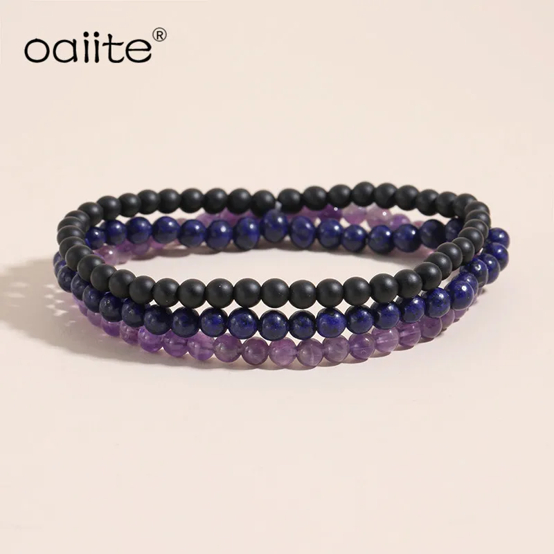 

OAIITE Natural Black Onyx Stone Beaded Bracelet Amethyst Bracelet for Women Natural Labradorite Stone Energy Bracelet set