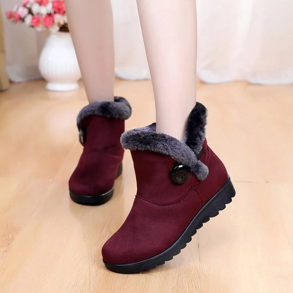 SAGACE Women Short Snow Boots Winter Warm Faux Fur Ladies Solid Flock Button Fashion Round Toe Ankle Boot Female Footwear Shoes