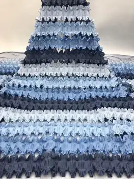 

2020 New Style French Net Lace Fabric 3D Flower African Tulle Mesh Lace Fabric Nigerian Blue Lace Fabrics For Dress