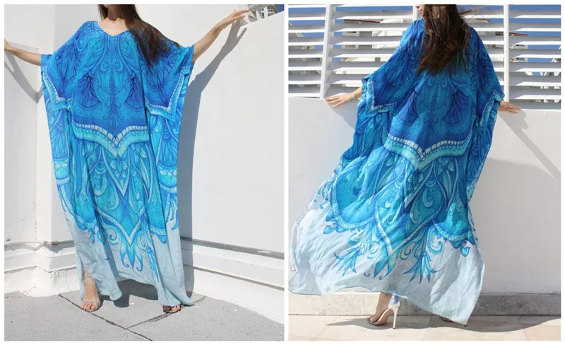 bikini cover up dress Boho Quick-drying Long Kaftan Bikini Cover-ups Retro Plus Size Summer Dress Women Clothing Beach Wear Swim Suit Cover Up Q831 swim skirt cover up no brief