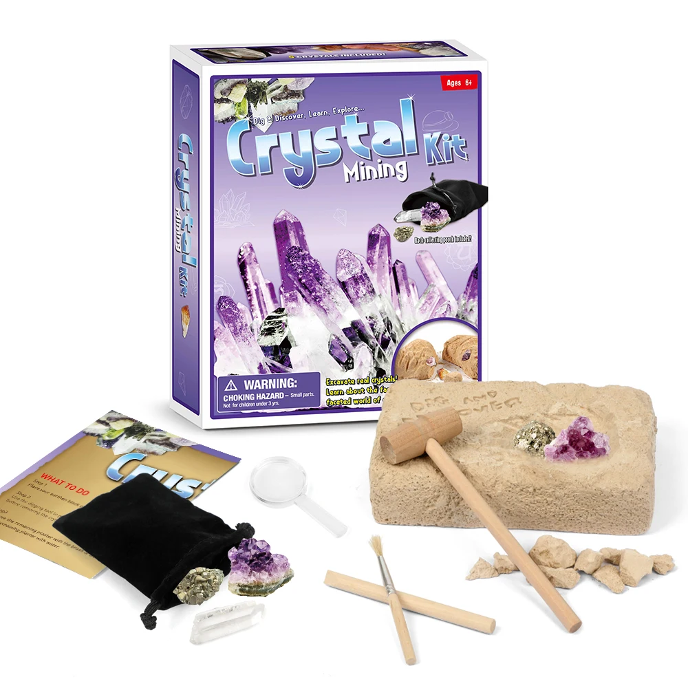 Crystal Mining Kit Gemstones Dig for Kids with 5 Real Crystals Rock Minerals Geology Science STEM Toys Gift Boys &amp Girls | Игрушки и