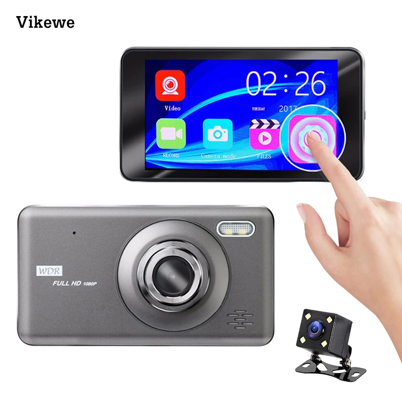 Vikewe Car DVR 4 Inch Touch Auto Camera Dual Lens Dash Cam Video Recorder FHD 1080P Registrator Wit