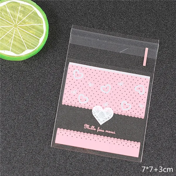 Pink bag 100 шт сердца самоклеющиеся пластиковые подарочные пакеты DIY выпечки OPP Органайзер сумки печенье конфеты пищевая упаковка Сладкие Сумки образец карман - Цвет: Pink bag