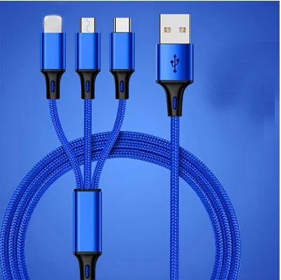 Синий 3 в 1 3A Мульти usb кабель для зарядки кабель Micro USB кабель type-C зарядный Шнур для iphone 7 8 samsung s8 s9 Xiaomi кабель - Цвет: Синий