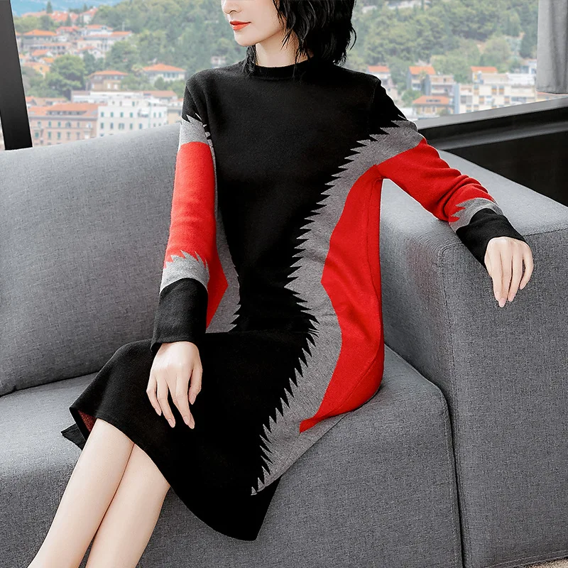 

Ozhouzhan Clothing Women's Crew Neck Pullover Knit Low Waist Jersey 2018 Fall And Winter Clothes New Style Loose-Fit over-the-Kn