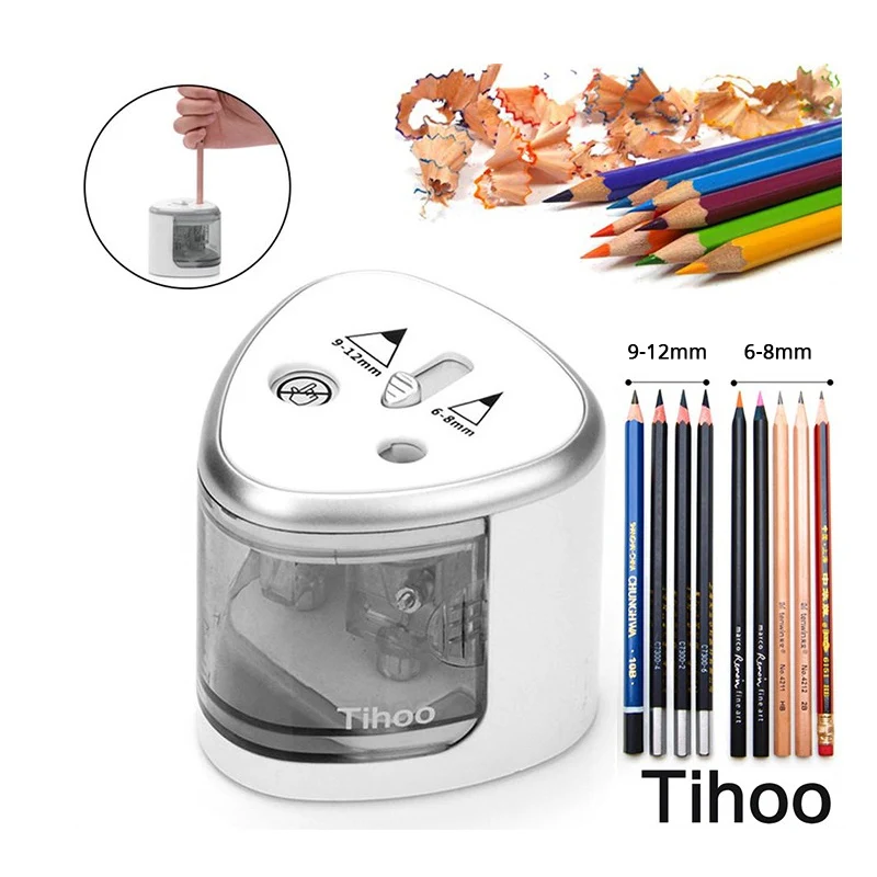 Double Holes Electric Pencil Sharpener Safe Student Helical Steel Blade