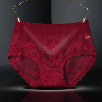 

Sexy Lace Transparent Printing Women's Panties Large Size High Waist Underpants Lady Big Briefs Plus Size Underwear Female L-2XL
