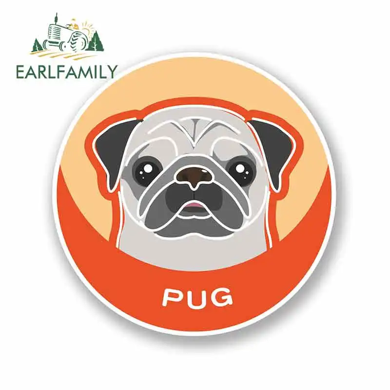 

EARLFAMILY 13cm x 13cm for Cartoon Pug Dog Funny Car Stickers Waterproof Anime Bumper Trunk Truck Graphics Vinyl JDM Fine Decal