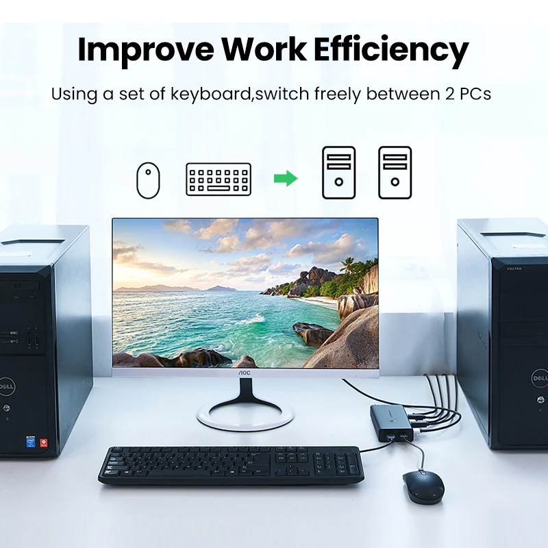 Ugreen HDMI KVM переключатель 2 порта 4K USB VGA распределитель коробка для совместного