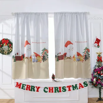 

Cute Santa Claus Printed Short Curtains for Bedroom Living Room Decor Balcony Window Decorations Polyester Screen Rope Curtain