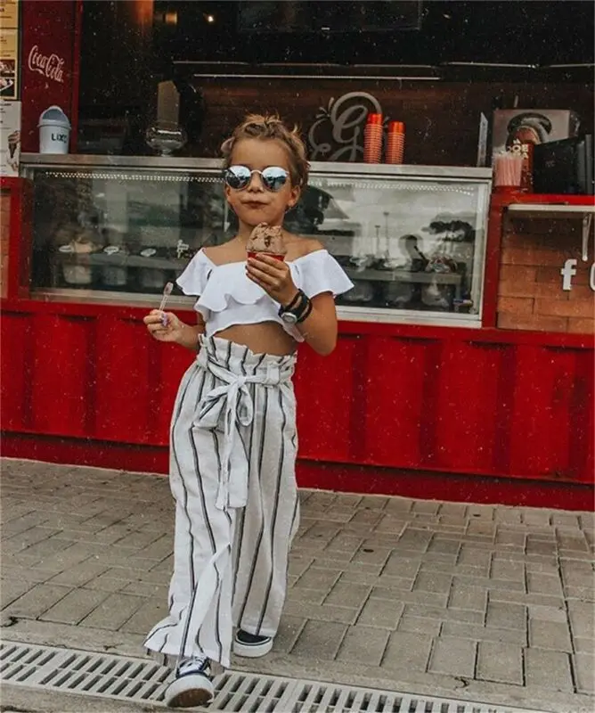 

NEW 2020 Toddler Kid Baby Girl Ruffle Crop Tops + Long Pants 2PCS Outfit Clothes Summer