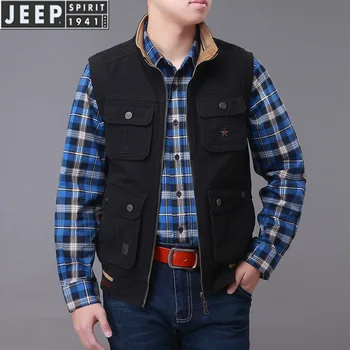 

JEEP SPIRIT Vest Men's Pure Cotton Double-sided Wear Vest Multi-pockets Leisure Outdoor Vest Men Photography Chaleco Hombre