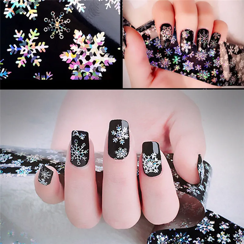 multi-color Блестящая Снежинка для девочек, наклейка из фольги для ногтей, блестящая голографическая наклейка для лака для ногтей, переводная наклейка на Рождество, украшение для дизайна ногтей - Цвет: multi-color