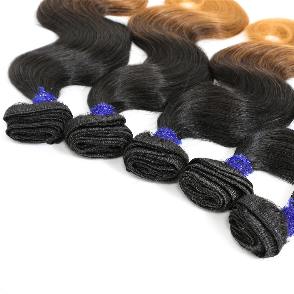 14 дюймов Омбре пряди волос объемная волна T1B/27 синтетические волосы ткать для черных женщин 3 тона блонд 5 Пряди