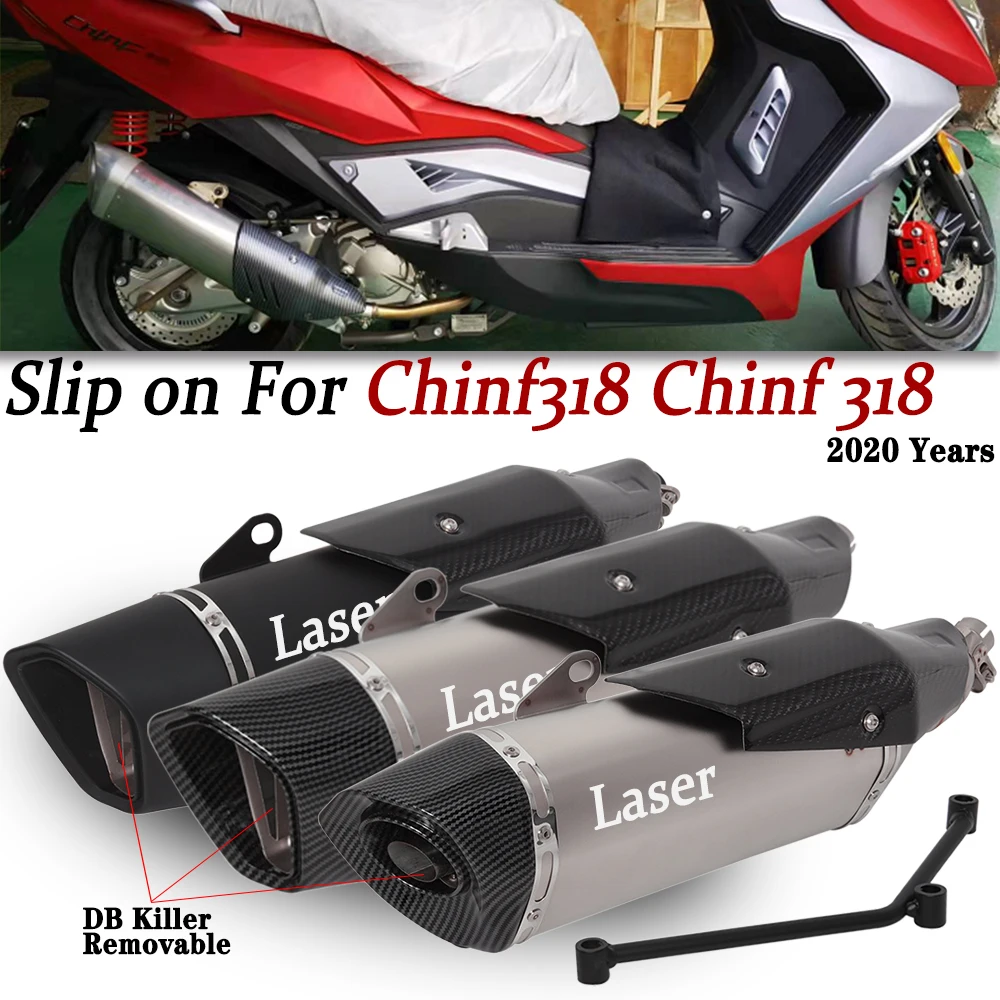 Motorcycle Exhaust Escape Moto Muffler Tailpipe For Chinf 318 Chinf318 2020 DB Killer Silencer Removable Carbon Fiber Heatguard