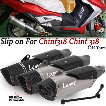 Motorcycle Exhaust Escape Moto Muffler Tailpipe For Chinf 318 Chinf318 2020 DB Killer Silencer Removable Carbon Fiber Heatguard