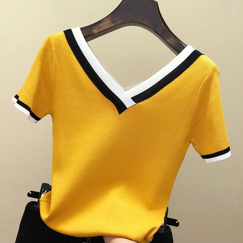 V Neck Ladies Knitted Pullover Sweater