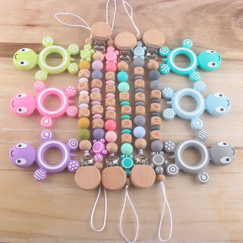 Cartoon Silicone Bead Teething Pacifier Clip Wood Beads Nursing Clip