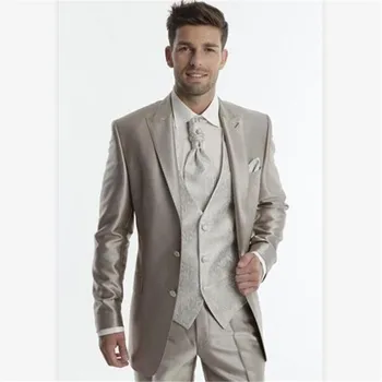 

New Men’s Suit Smolking Noivo Terno Slim Fit Easculino Evening Suits For Men Groom Tuxedos silver grey Groomsmen Pesk Lapel Wedd
