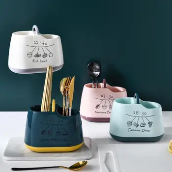 

2 Grids Kitchen Tableware Storage Containers Drain Box Knives Forks Spoon Organizer Chopsticks Cage Desktop Storage Box Case