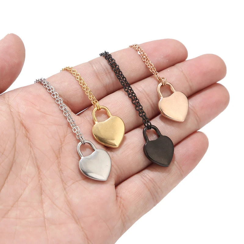 gold pendant New silver/black/rose gold/gold Stainless Steel Heart Lock Charms Pendant necklace gifts for women for Her name pendant chain