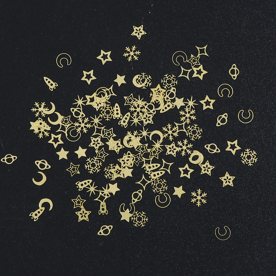 120pcsbox 3D Alloy Flakes Nail Art Decorations Gold Star Moon Snowflake Metallic Sequins Paillete Manicure Accessories BE970-C (8)