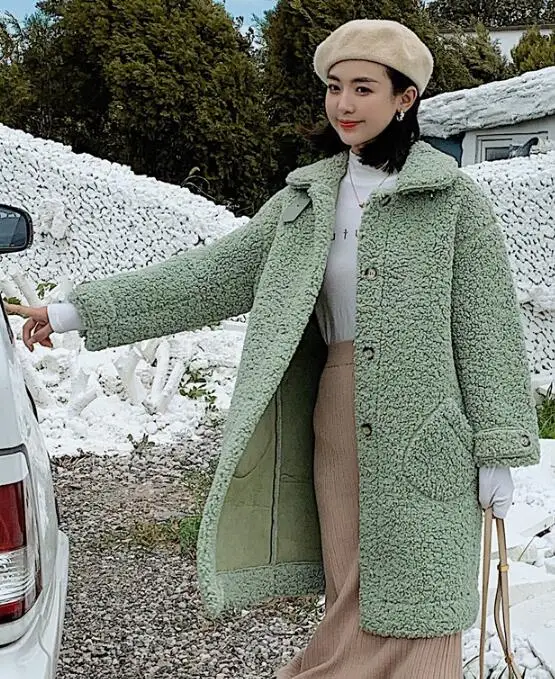 green Женское осенне-зимнее шерстяное пальто, новое корейское повседневное женское из искусственной кожи, верхняя одежда, шерстяные пальто - Цвет: green