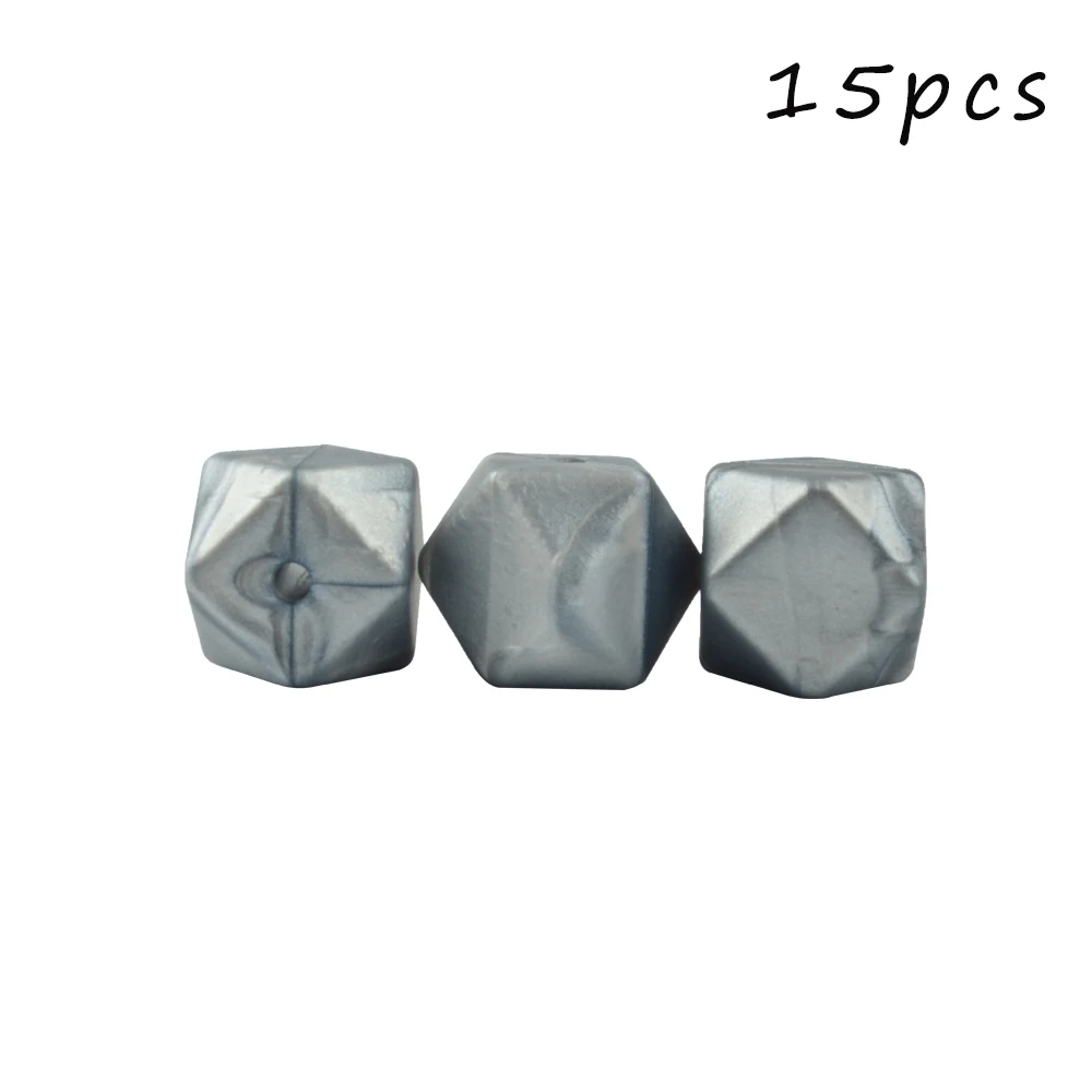 Metal silver LOFCA 15 шт. 17 мм шестигранные силиконовые бусины для DIY Прорезывания Зубов Ожерелье кулон Силиконовые Прорезывания Зубов Бусины пищевого класса прорезывание зубов - Цвет: Metal silver