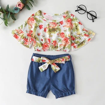 

Cute Baby Outfits Floral Short Sleeve Tops + Shorts Baby Girl Summer Clothes Set giyim vestiti bimba