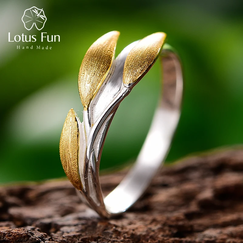 Женское кольцо с листьями Lotus Fun, кольцо из настоящего 925 пробы и серебра 18 К, ювелирное изделие ручной работы, креативный минималистичный дизайн|Кольца| | АлиЭкспресс