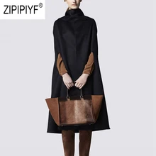 Модные женские шерстяные пальто в Европейском стиле, черные свободные трапециевидные осенние пальто больших размеров, повседневный уличный стиль, пальто Z2719
